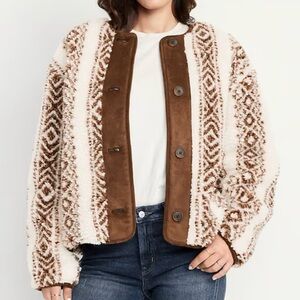 Old Navy XL Sherpa Jacket NWT Brown Cream Aztec Geometric Fleece Coat